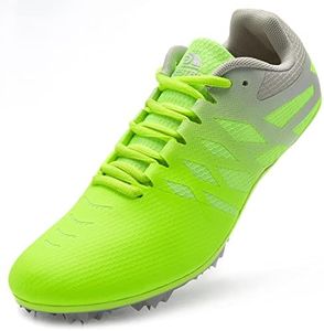 New Track and Field Shoes for Men Women Kids Boys Girls 8 Spikes 100-400 Meter Running Racing Shoes Professional Sprint Sport Sneakers Track Spikes Distance Running Shoes (8,Green)