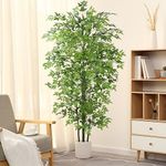 Artificial Bamboo Silk Tree, 6ft Tall Faux Bamboo Plant with 1155 Evergreen Bamboo Leaves, Lifelike Zen Style Artificial Trees in Pot for Home Office Indoor Outdoor Decor