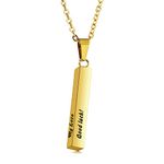 MeMeDIY Personalized Bar Necklace for Men, Customizable Necklace with 3d Vertical Bar Pendant, Engraved Initial Names/Dates/Coordinates/Text, Personalized Jewelry Gifts for Father/Boyfriend (B:Gold)