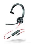 Plantronics - Blackwire 3315 Wired, Single Ear (Mono) USB-C Headset with Boom Mic (Poly) - Connect to PC/Mac via USB-C or Mobile/Tablet via 3.5 mm Connector - Works with Teams, Zoom & More