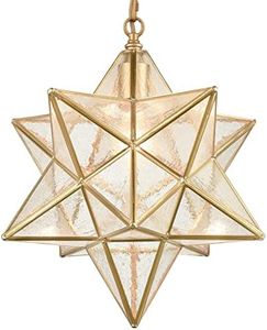 DAYCENT Moravian Star Light Fixture Modern Brass Seeded Glass Pendant Lights, 15-inch