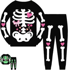 Tkria Kids Pajamas for Baby Girls Glow in The Dark Halloween Butterfly Candy Sleepwear Toddler Girls Skeleton Pjs Outfit 2T