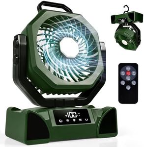 Covanm Battery Operated Camping Fan, 20000mAh USB Rechargeable Fan, 10in Auto Oscillating Desk Fan with Remote Light, 5 Speeds 3 Light Color & 4 Timer Mode, Portable Hook for Tent Beach Home Office