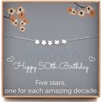 50th Birthday Gifts for Women, 925 Sterling Silver Dainty Five Star Bracelet, 6mm Star Beads, One for Each Amazing Decade, Birthday Gifts for 50-Year-Old Woman, 50th Birthday Bracelet