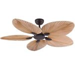 LLCOP 52 Inch Ceiling Fan with Remote Control，Palm Fan Light with 5 Leaf Blades，Retro Ceiling Fan with Lampless Decorative