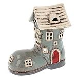 Shudehill Giftware Village Pottery Small Boot House Tealight Holder - Grey/Cream 331060