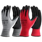 Haltons Latex & Polyester Work Gloves Men (12 Pack - Medium), Durable Gardening Gloves for Women, Snug Fit & Non Slip Safety Gloves, Builders Gloves - Ideal for DIY, Builder & Mechanic Work (Red/Grey)