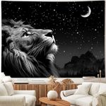 Boziqr Cool Lion Tapestry, Space Stars Moon Tapestry For Men, Aesthetic Black Tapestry Wall Hanging For Bedroom Living Room Collage Dorm Room Decor 80X60 Inches