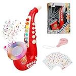 Coikes Toy Saxophone for Kids 8 Note Plastic Saxophone with Music Portable Musical Instruments Toys Children Saxophone Toy Early Educational Toy for Kids Baby Boys Girls (Red)