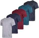Real Essentials Athletic V Neck Tshirt Shirts T-Shirts Men Quick Dry Fit Tops Dri Fit Short Sleeve Active Wear Training Exercise Fitness Workout Shirt Tee Tees Gym Sports Top, Set 1, XL, Pack of 5