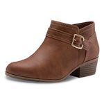 Athlefit Women's Chunky Low Heel Ankle Boots Classic Pointed Toe Side Zipper Booties, Brown, 8