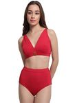 EROTISSCH Swimwear Beachwear V-Neck Full Coverage Swim Bikini Set for Women (Size S) Red