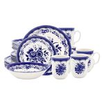 Tudor Royal 24-Piece Porcelain Round Dinnerware Set, Service for 6, Victoria Blue Design, Blue Floral, Plates Bowls Mugs Dishes, Glossy, Premium Quality Tableware, Unique Pattern