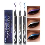 UCANBE 3PC Metallic Liquid Eyeliner Makeup Set, Blue Purple Silver Color Glitter Eye Liner Pen, Long Lasting High Pigmented with Waterproof & Smudge Proof Formula