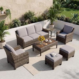 Varmoza Wicker Patio Conversation Set, Outdoor Patio Chair Set with Deep Seating, Wide Armrests & Thick Cushions, All-Weather Outdoor Furniture Set for Patio, Porch, Deck & Backyard
