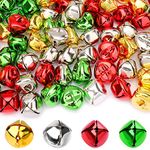 Augshy 120 Pieces Jingle Bells 1 Inch Craft Bell Bulk for Christmas Home and Pet Decorations Xmas Decor Party Favors Supplies (Gold, Silver, Red and Green)