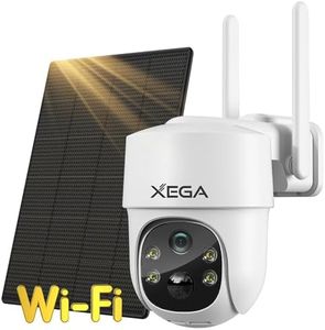 Xega Outdoor Surveillance Camera, WLAN Solar, HD PTZ Wireless IP Camera Surveillance Outdoor Battery with Solar Panel, 355°/90° Swivel, Alarm Message, Colour/IR Night Vision, Cloud/SD, PIR Detection,