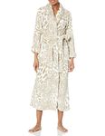 Natori Women's Plush Leopard Robe Length 52" Bathrobe, Sand Taupe, Medium