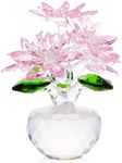 YWHL Pink Crystal Flower Figurine Decor with Stand, Handmade Glass Flower Gifts for Women, Beautiful Art Collectible Statue for Home Table Centerpiece（Pink