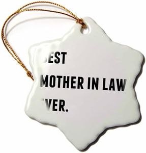 3dRose Best Mother in Law Ever, Black Letters On A White Background Snowflake Ornament, 3"