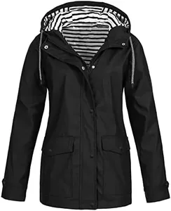 AAZJSS Jackets for Women Plus Size Lightweight Windbreaker Raincoat Rain Coats with Hood Black 5X-Large