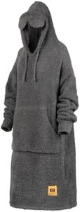 Big Blanket Co Premier Plush Hoodie Charcoal | Ultra-Soft Wearable Blanket | Plush Sherpa-Lined Hoodie Blanket | One Size Fits All