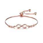 Nilu's Collection Infinity Shape Cubic Zirconia Diamond Bracelet for Women & Girls, Jewelry for Gift, Adjustable Charm Bracelet (Rose Gold)