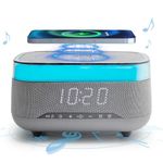 PRIBUY Digital Alarm Clock with Wireless Charger, Bluetooth Speaker, 15W Fast Wireless Charging, Dimmable Clock Brightness, Dual Alarm,Touch Bedside Lamp,Perfect for Bedroom, Home, Office