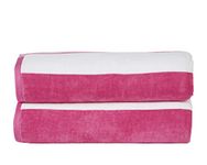 SENSES by Riba 420 GSM Yarn Dyed Cabana Stripe Velour Pool & Beach Towels, Extra-Large Size / Super Absorbent / Quick Dry / 34x64 in - Pack of 2 (Pink)