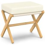 BAMBOOHOMIE Makeup Vanity Stool, Foldable Foot Stool with Bamboo X Legs, Ottoman Foot Rest Chair for Vanity, Modern Foot Stools Small Padded for Makeup Room Bedroom Living Room (Natural - Beige)