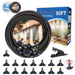 Misters for Outside Patio,Outdoor Water Misting Cooling System,50FT|15M.Backyard Mist Hose Kit for Garden,Greenhouse,Fan,Deck,Umbrella,Canopy,Pool,Porch.Trampoline Sprinkler Park,BBQ Party Accessories