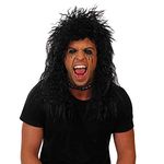 Fun Shack 80s Mullet Wig Men, Long Black Wig Men, 80s Rock Wig, 80s Rocker Wig, Black Mullet Wigs for Men, Black Rocker Wig One Size