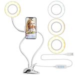 Coret Selfie Ring Light with Moible Phone & Webcam Holder, LED Desk Lamp with Clamp, Clip-on LED Ring Light, 3-Light Modes, 10 Brightness Levels, for Live Streaming Makeup Video Conference Study