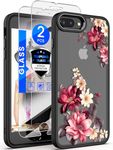 Dretal for iPhone 8 Plus Case, iPhone 7 Plus & 6 Plus Case,Military Grade Drop Tested Hard Back & Soft Edge Slim Flower Women Girls Phone Protective Cover with 2X Screen Protector (Black)