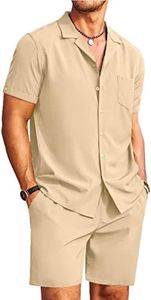 COOFANDY Men's Linen Sets Short Sleeve Button Up Casual Hawaiian Beach Outfits 2 Piece Short Set