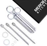 Mercier Kitchen Stainless Steel Heavy Duty Meat Marinade Injector with 2-Oz Large Capacity Barrel and 3 Marinade Needles