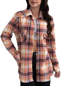 Match Womens Button Down Flannel Plaid Shirts roll up Long Sleeve Shackets Business Blouse Top (X-Large, Checks#24)