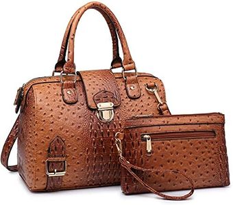 Dasein Women Barrel Handbags Fashion Satchel Bags Top Handle Shoulder Purses Vegan Leather Work Tote (Ostrich Brown)