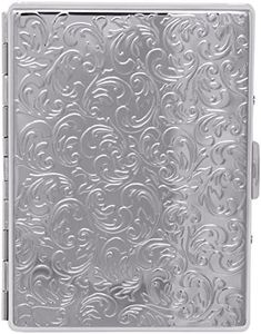 Silver Vintage Victorian Print (100s Compact) Premium Nickle-Plated Metal Cigarette Herbal Cigarette Cigar Tobacco Carrying Stash Storage Case