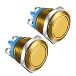 Gebildet 2pcs 16mm Momentary Push Button Switch IP65 3A/12V 24V 36 DC 110V 250VAC 1NO SPST Waterproof Aluminium Alloy Shell Screw Terminal (Gold ​Shell)