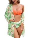 UMIPUBO Womens Swimsuit 3 Piece Bikini Sets Padded Swimwear with Beach Cover Ups Sexy Push Up Bikini Top Swim Bottoms Print Bathing Suits Swimming Costume Beachwear Sarong (Orange, M)