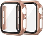 EDIMENS [2 Pack] Hard PC Case Compatible with Apple Watch Series 1 2 3 38mm Women Men, Overall PC Case Slim Tempered Glass Screen Protector Protective Cover for Apple Watch Series 1 2 3 38mm Rose Gold