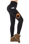 ineepor Thermal Leggings Women Fleece Lined Leggings with Pockets High Waisted Winter Water Resistant Leggings Black