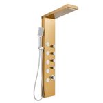 ROVOGO Gold Shower Panel Tower System with 4 Simultaneous Functions: Rainfall, Waterfall, Body Jets and Handheld, 304 Stainless Steel Shower Column Wall-Mount