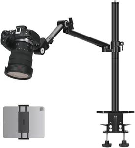 TARION Camera Arm Mount Desk Stand: Heavy Duty DSLR Desktop Mount Camera Stand with Tablet Holder Double C Clamp 1/4 3/8 Screw Adapter Articulating Arm for Selfie Streaming Videography TitanRig Lite Z