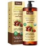 Yoken USDA Organic Jojoba Oil 32 fl oz, 100% Pure & Natural, Unrefined, Hexane Free, Cold Pressed Jojoba Carrier Oil for Skin, Face, Hair, Nails, and Massage Deeply Moisturizing Multi-purpose Oil