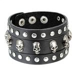 Cupimatch Unisex Gothic Skull Rivet Black Wide Leather Bracelet Cuff Bangle with Adjustable Snap Button for Men Women (1 pcs black)