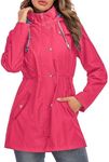 Kikibell Rain Jacket Women Striped Lined Hooded Lightweight Raincoat Outdoor Waterproof Windbreaker, Hot Pink, XX-Large