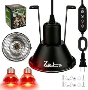 Zooiisol 5-in-1 Reptile Heat Lamp Fixture & Anti-Scald Guard Hanging 4.7" Reptile Infrared Heat Lamp with Timer & 2 Pack 50W Halogen Night Red Basking Light Bulb for Bearded Dragon, Gecko, Snake