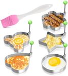 5 Pcs Pancake Mold Set – Stainless Steel Pancake Molds for Griddle with Fun Shapes, Comfortable Handles, and Non-Slip Design – Egg Shaper for Frying Pan With Silicone Brush for Easy Use & Cleaning
